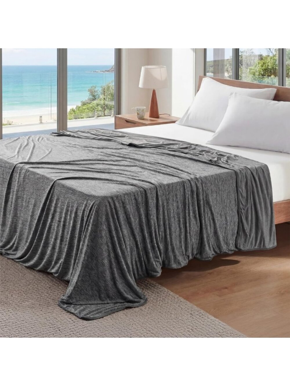 Silky Soft Cooling Blanket Full Size 80"x90" - Cozy Dark Grey Throw for All